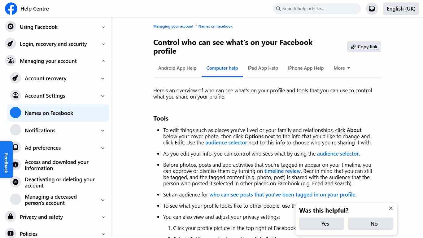 Control who can see what's on your Facebook profile Facebook Help Centre
